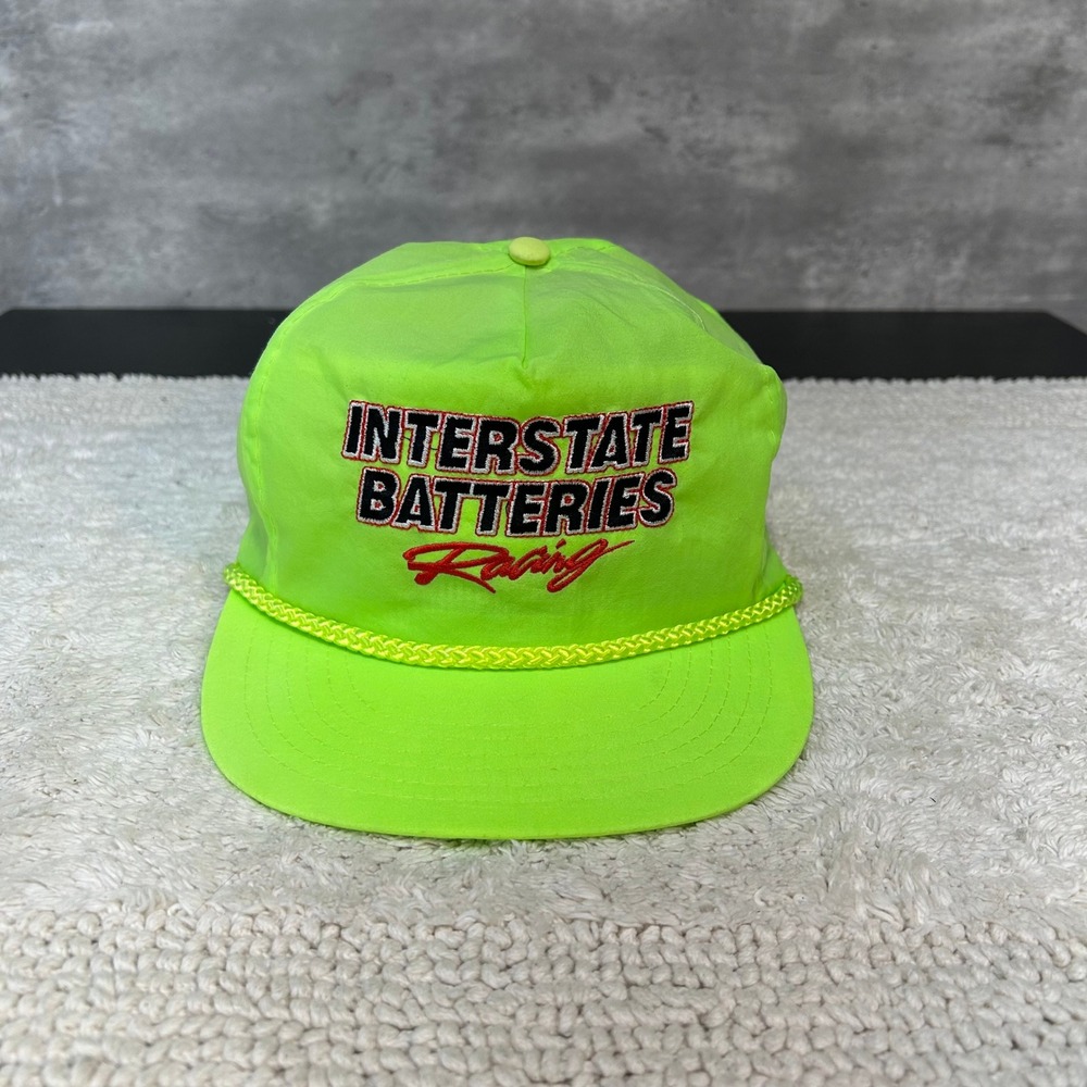 Vintage Nascar Interstate Batteries Racing Snapback Hat OSFA Trucker Cap Neon